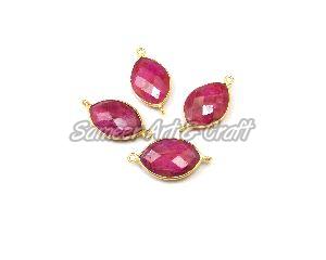 Marquise Shape Dyed Ruby Gemstone Connector, For Jewellery, Feature : Fine Finish