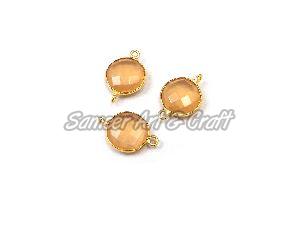 Gold Plated Brass Peach Moonstone Gemstone Connector, For Jewellery, Feature : Fine Finish