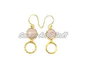 Pink Chalcedony Gemstone Earring with Gold Plated