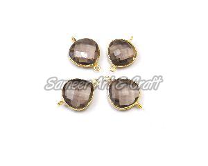 Gold Plated Brass Smoky Quartz Gemstone Connector