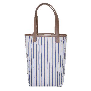 12 Oz Natural Canvas Tote Bag With PU Trimmed Top &amp;amp; PU Handle