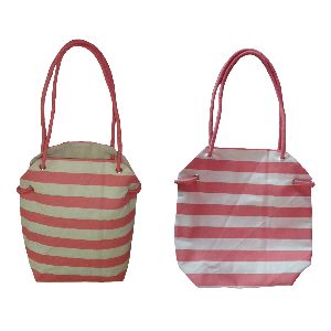 12 OZ Natural Cotton Tote Bag With Stripe Print