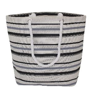 Multicolor Stripe Print Twisted Rope Handle White Jute Bag