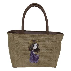 PP Laminated Jute Tote Bag With PU Trimmed Handle Bottom