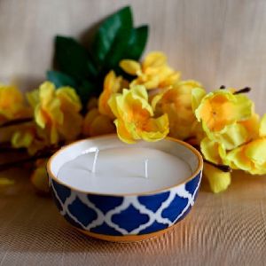 Double Wick Burnish Blue Bowl Candle