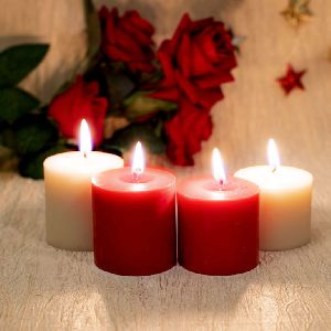 Red And White Small Pillar Candle Set