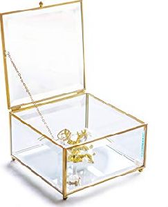Golden glass jewelry storage box