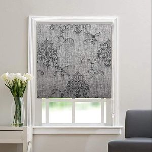 Window Roller Blind, Grey Blackout Linen Fabric