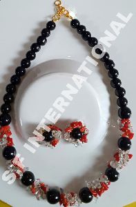Red & Black Stone Necklace Set