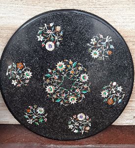 Black Marble Inlay Round Table Top 18inches