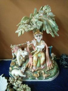Marble Cow and Krishna Statue