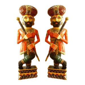 Wooden Rajasthani Dwarpal Figurine