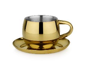 STAINLESS STEEL DOUBLE WALLED TEA CUP GOLD