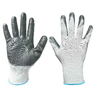 Grey coated nitrile gloves