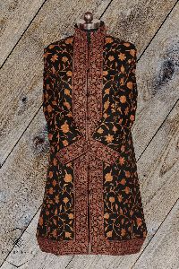 Black Aari Embroidered Kashmiri Long Coat