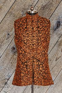 Brown Aari Embroidered Kashmiri Woolen Jacket