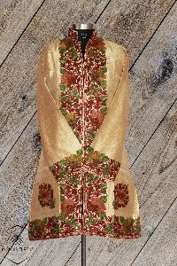 Golden Aari Embroidered Kashmiri Long Coat