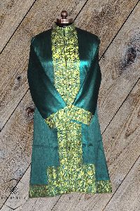 Green Aari Embroidered Kashmiri Long Coat