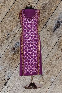 Purple Aari Embroidered Kashmiri Woolen Suit