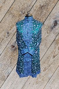Turquoise Blue Aari Embroidered Kashmiri Long Coat