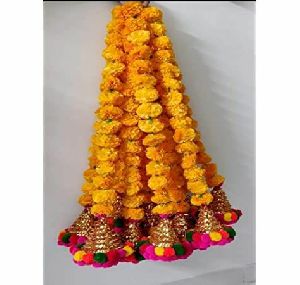Artificial Marigold Garlands With Pompom Flower Decor Bell