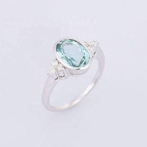 Aquamarine Diamond 18K White Gold Ring