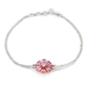Pink Sapphire With Diamond 14K White Gold Bracelet