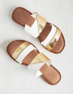 Synthetic Leather Tangled Texture Golden Flat Sandals