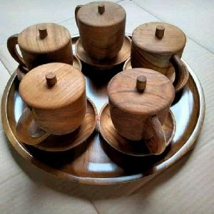 Wooden Cup & Plate Set