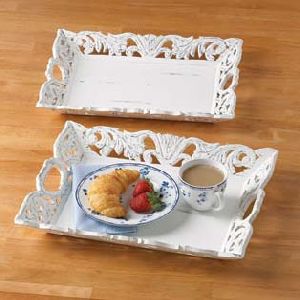 Antiqued Carved White Tray
