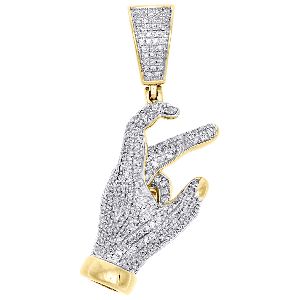 1.51 Carat East Side Hand Sign Pendant In 14k Yellow Gold