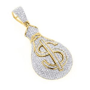1.81 Carats Money Bag Hip Hop Diamond Pendant In 14k Yellow Gold