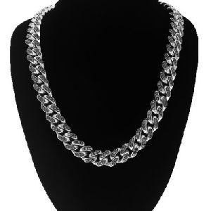 14k White Gold Crafted With 25.00 Carats Mens Black Diamond Chain