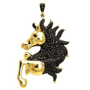 3.00 Carat Black Diamond Horse Pendant For Men’s In 14k Yellow Gold
