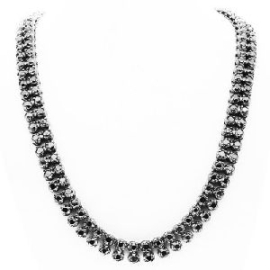 37.00 Carat Men&amp;amp;amp;rsquo;s Black Diamond Chain Necklace In 14k White Gold