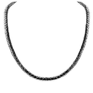 Mens Black Diamond Chain Necklace In 14K White Gold