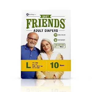 Friends Easy Adult Diapers Tape Style - 10 Count (Large)Waist Size 38- 60 Inch ; 96.52-152.40cm