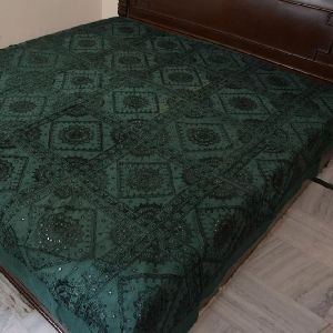 Indian Embroidered Mirror Work Double Bedspread Cotton Handmade Bed Sheet