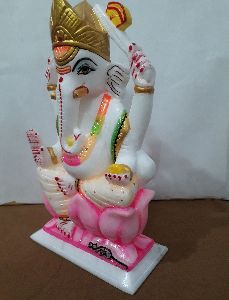 Multicolor White Marble Ganesh Ji Statue