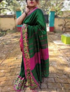 Green Begumpuri Minakari Cotton Saree