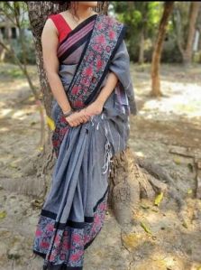 Grey Begumpuri Minakari Cotton Saree