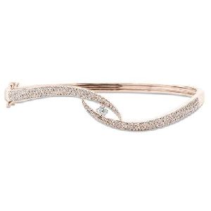 1.00 Carat Round Diamond Eye Shape Claw Bangle Bracelet In 14k Rose Gold