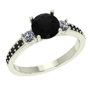 1.40 Carat Black And White Diamond Three Stone Engagement Ring