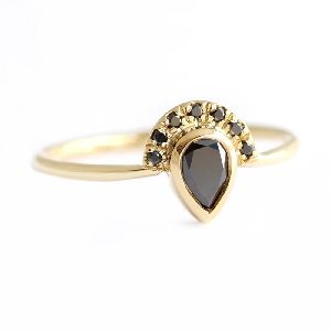 1 Ct. Pear Cut Black Diamond Half Halo Engagement Ring In Yellow Gold