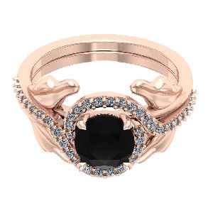 2.50 Carat Black Diamond Leaf Design Engagement Ring In 14K Rose Gold