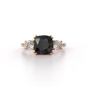 3.00 Carat Cushion Cut Three Stone Black Diamond Engagement Ring