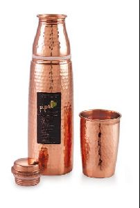 Copper Hammered Bottle and Glass Set