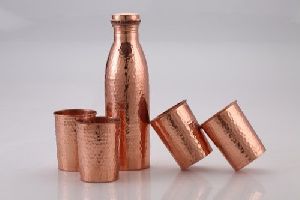 Hammered Copper Bottle and Glass Set