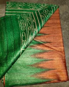 Tussar ghicha silk saree in screen print