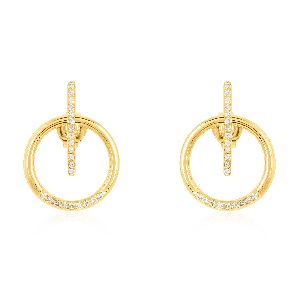 Gold Round and Bar Diamond Jacket Earring
